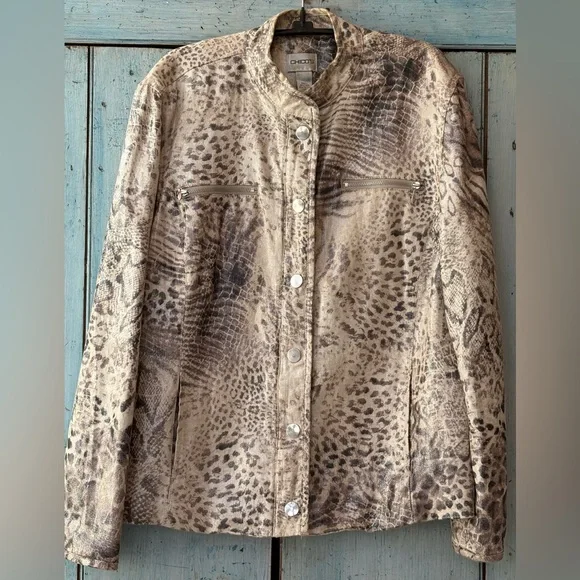 Chico's Animal Print Jacket - Cream & Brown with a touch of silver - Picture 2 of 12
